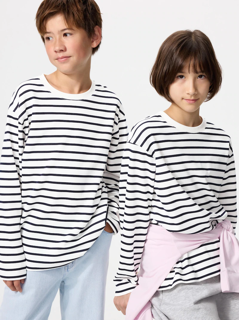 Футболка с круглым вырезом airism cotton (в полоску, длинный рукав)