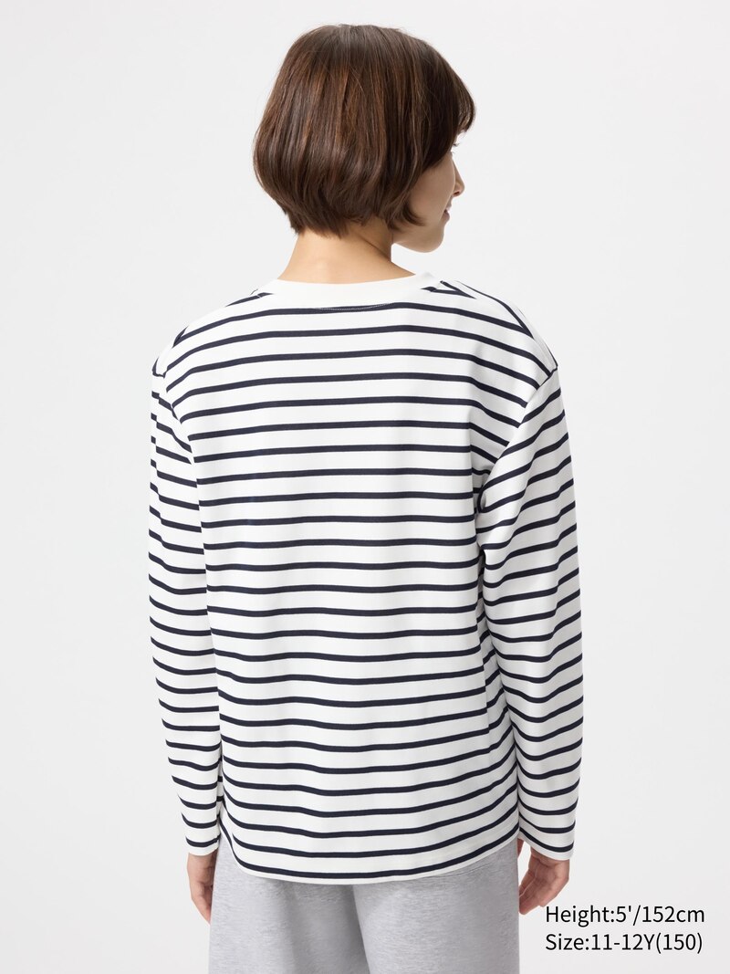 Футболка с круглым вырезом airism cotton (в полоску, длинный рукав)