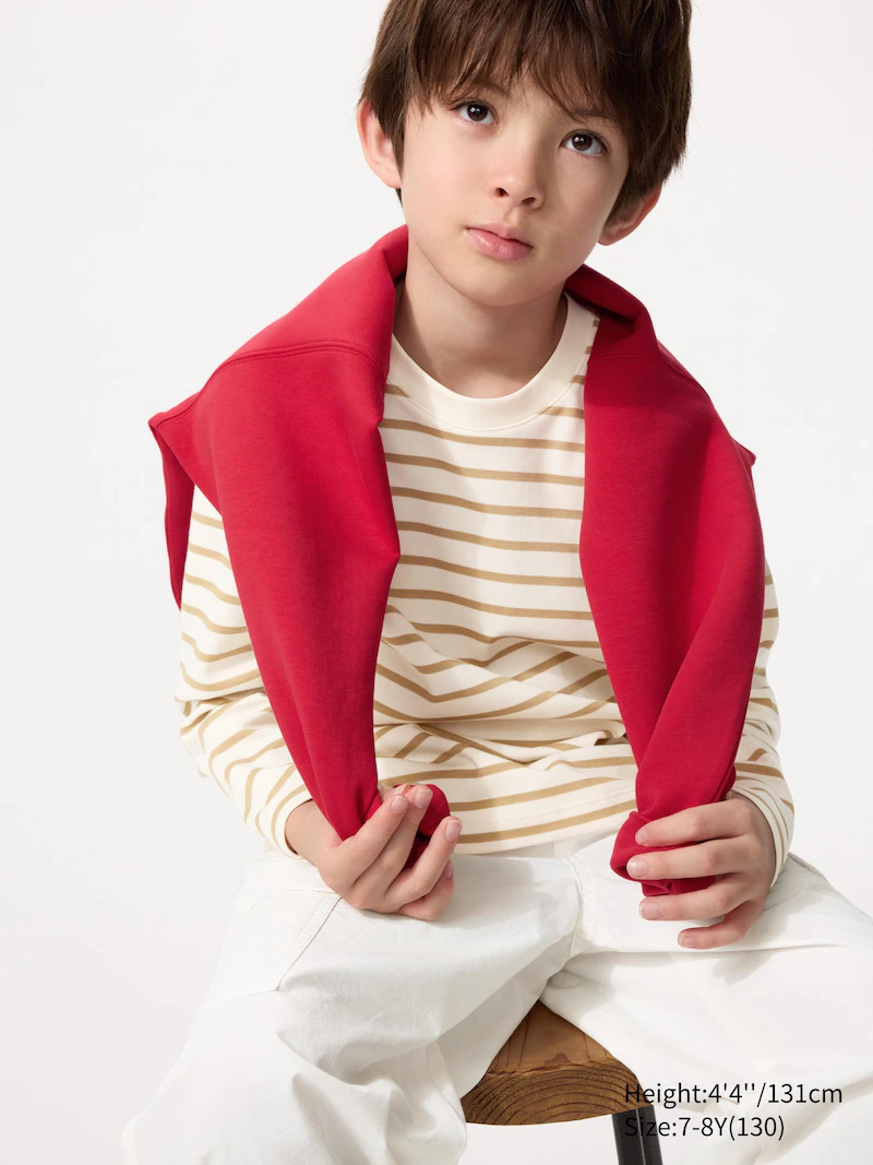 Футболка с круглым вырезом airism cotton (в полоску, длинный рукав)