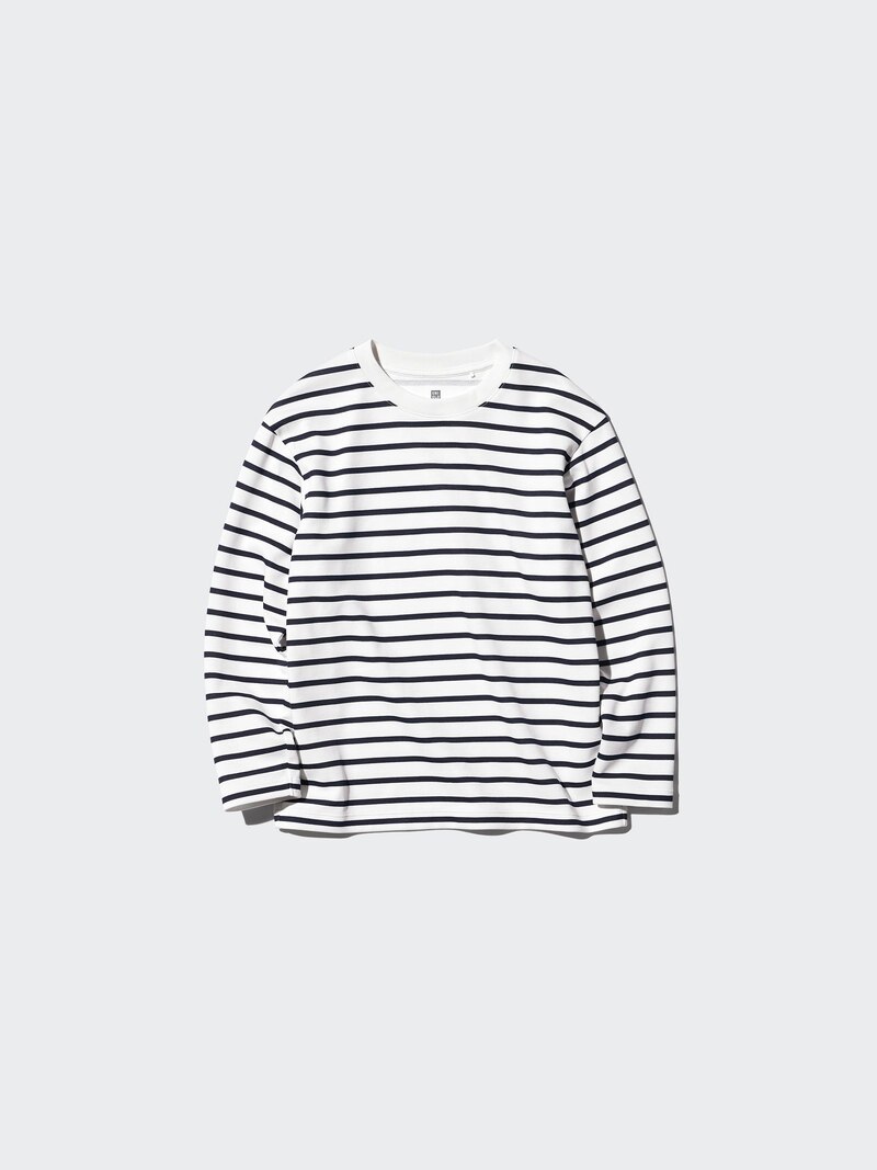 Футболка с круглым вырезом airism cotton (в полоску, длинный рукав)