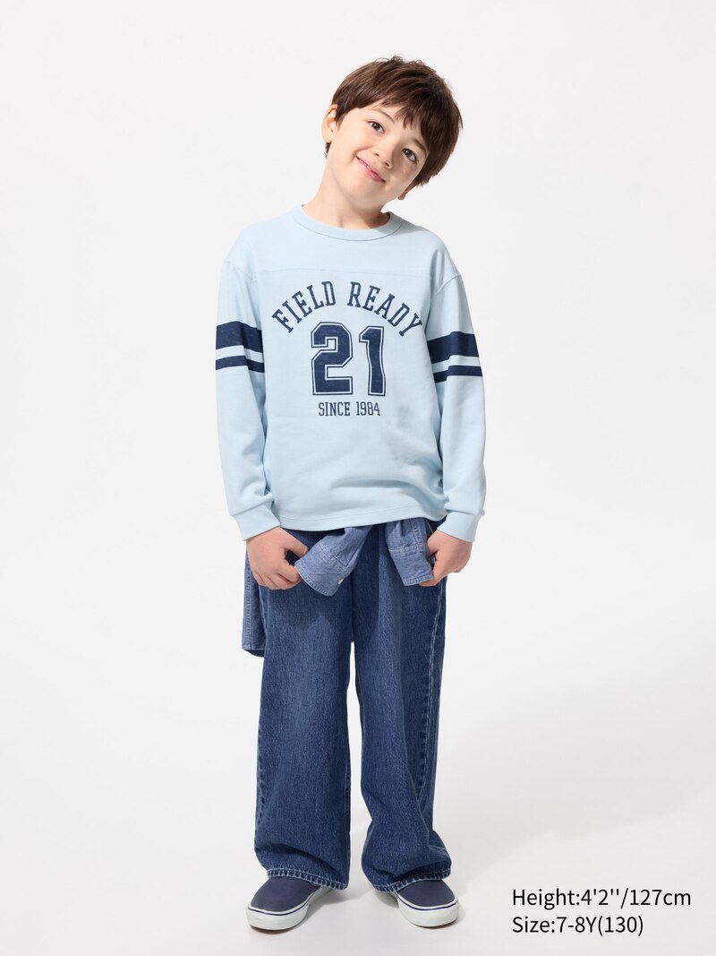 Футболка airism из хлопка с круглым вырезом (графика, длинный рукав)