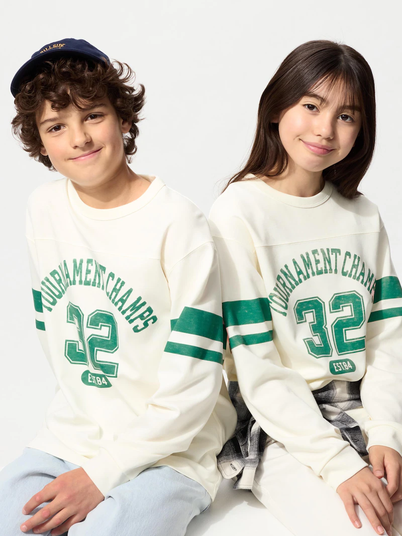 Футболка airism из хлопка с круглым вырезом (графика, длинный рукав)