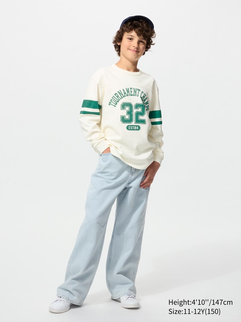 Футболка airism из хлопка с круглым вырезом (графика, длинный рукав)