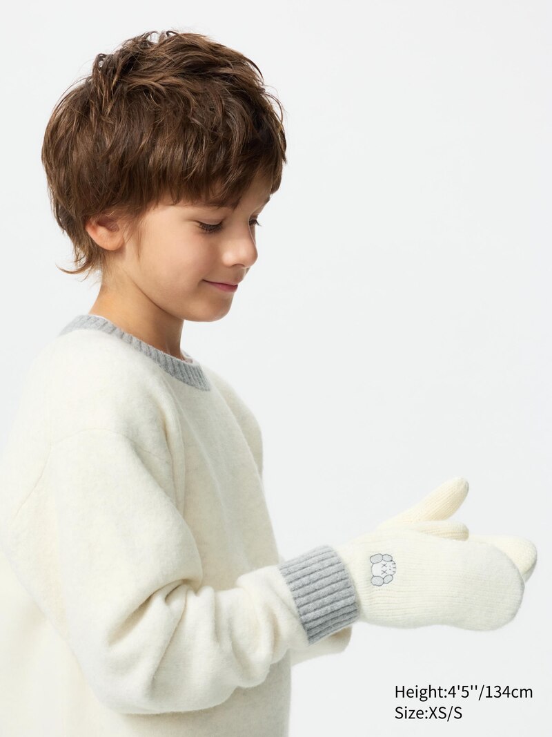 Вязаные варежки soufflé из тончайшей пряжи winter heattech kaws