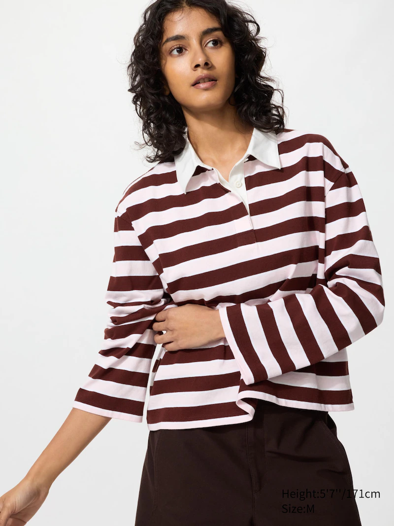 Поло из мягкого хлопка (в полоску, длинный рукав)