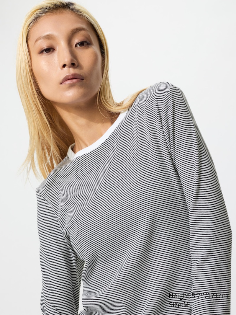 Мягкая ребристая футболка (длинный рукав, полосатая)