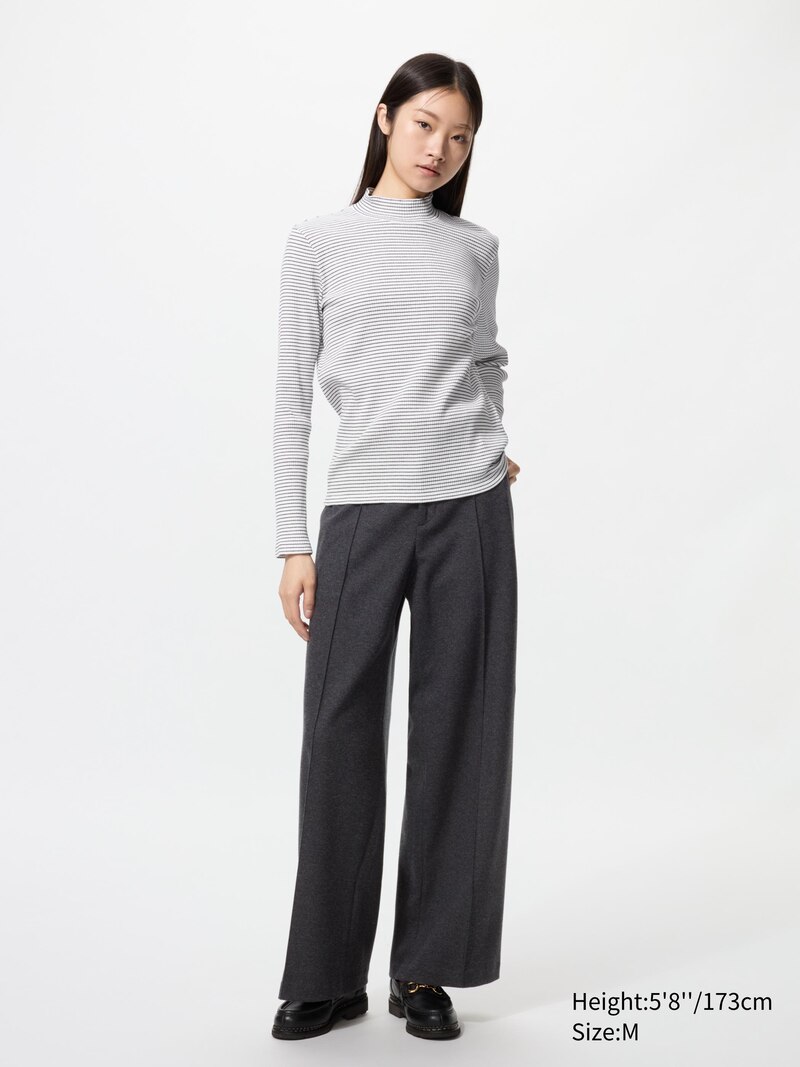 Футболка с высоким воротником и завышенной горловиной (длинный рукав, полоска)