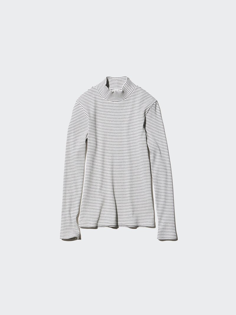 Футболка с высоким воротником и завышенной горловиной (длинный рукав, полоска)