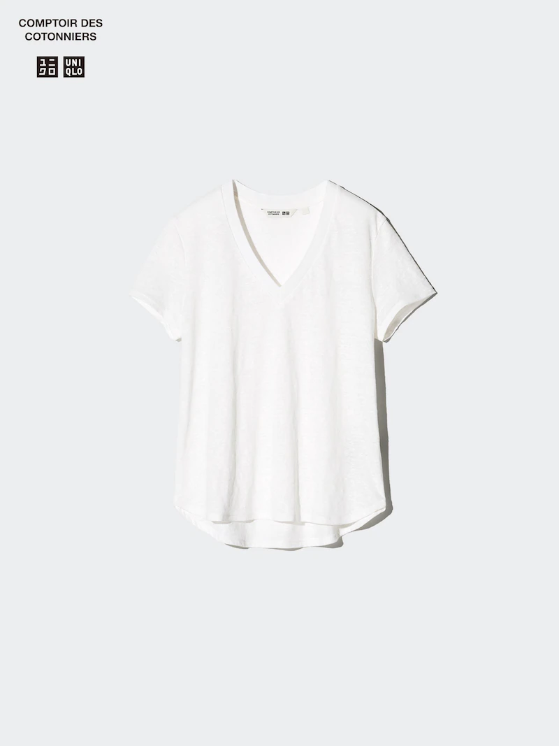 Льняная футболка с v-образным вырезом