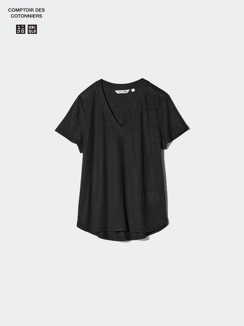 Льняная футболка с v-образным вырезом