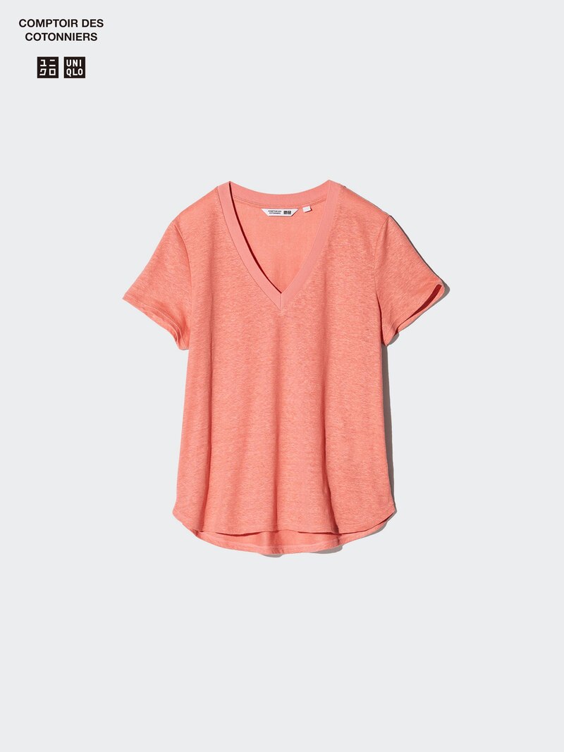 Льняная футболка с v-образным вырезом