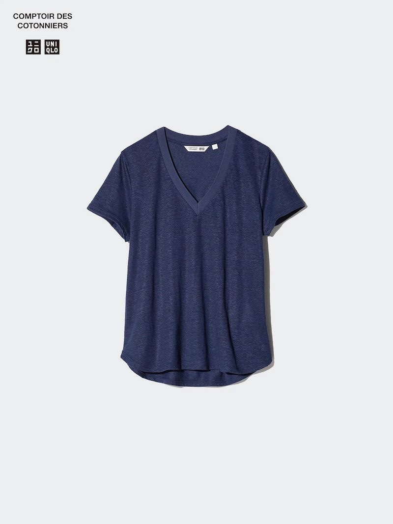 Льняная футболка с v-образным вырезом