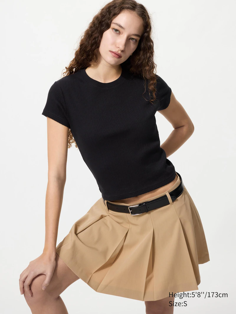 Мини футболка (ребристая) - черная