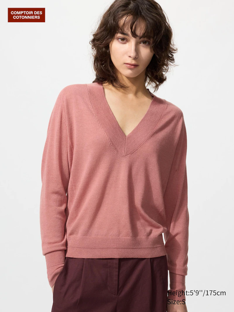 Водолазка v-образного выреза из мериносовой шерсти и шелка