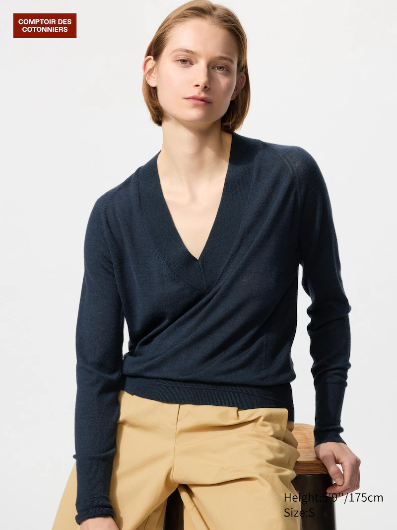 Водолазка v-образного выреза из мериносовой шерсти и шелка