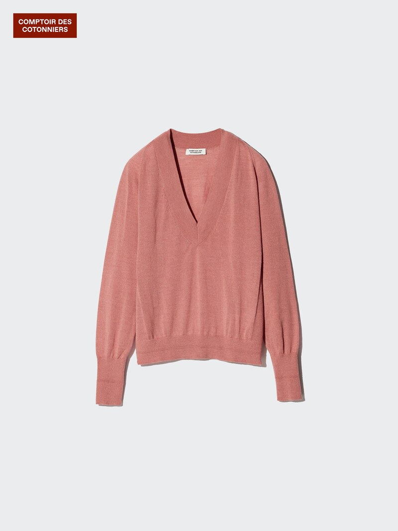 Водолазка v-образного выреза из мериносовой шерсти и шелка