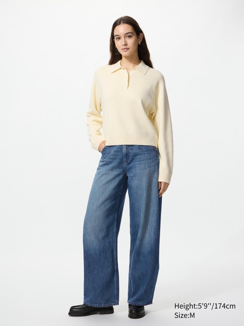 Поло свитер с воротником из гладкого хлопка