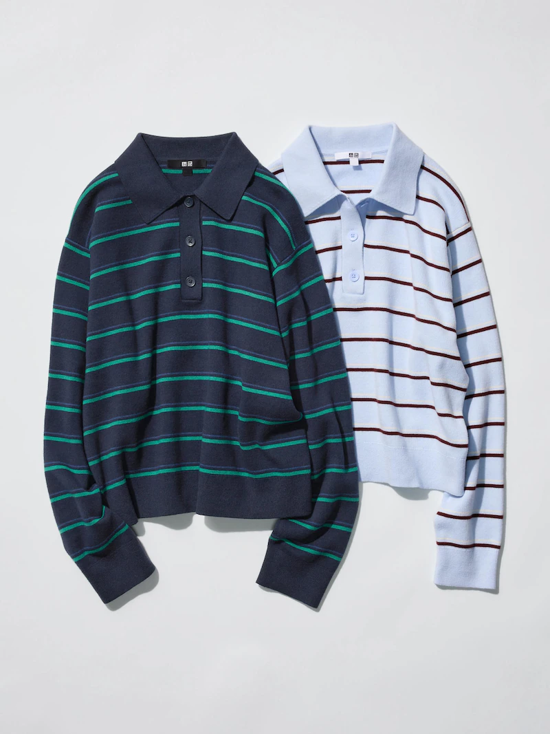 Поло свитер из гладкого хлопка (в полоску)