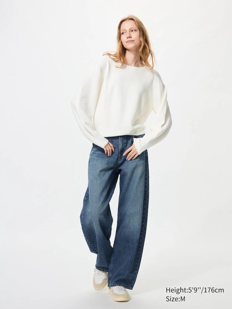 Джемпер с круглым вырезом из хлопка с объемными рукавами и 3d-вязкой без швов