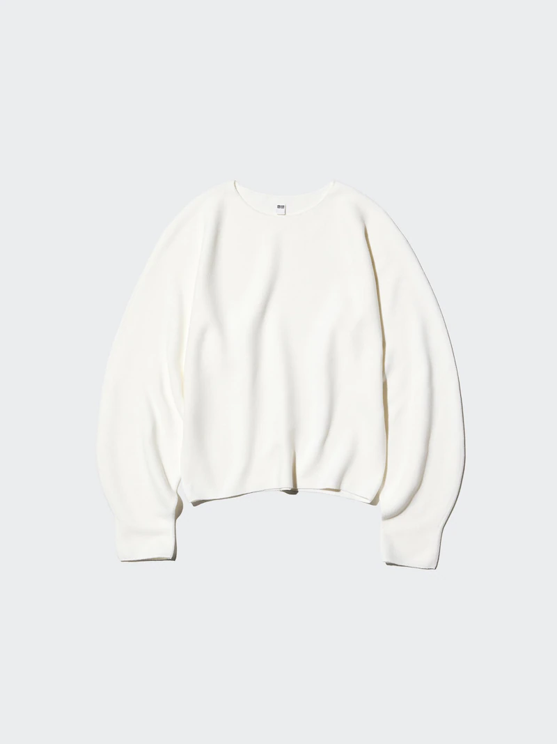 Свитер с объемными рукавами из хлопка 3d seamless knit cotton crew neck