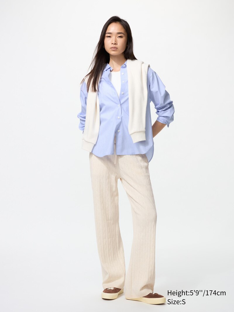 Длинные трикотажные брюки с плетеными узорами (удлиненные)