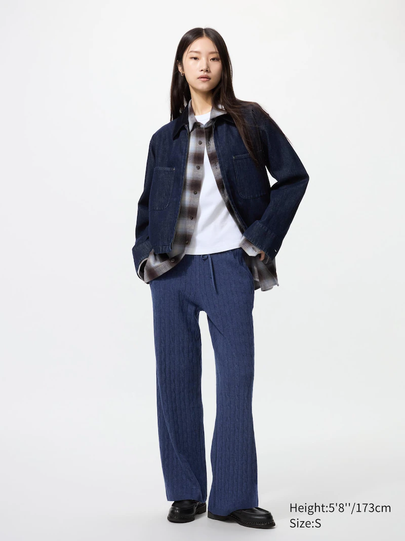 Длинные трикотажные брюки с плетеными узорами (удлиненные)