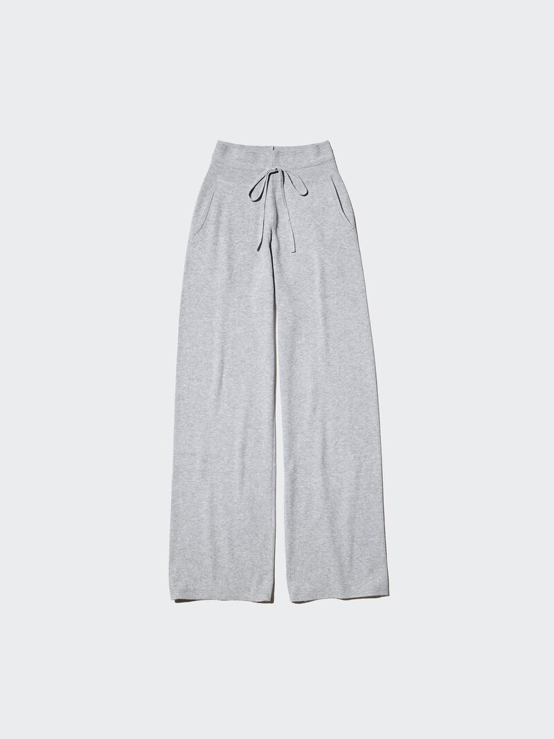 Длинные вязаные брюки с ребристым узором (на резинке)