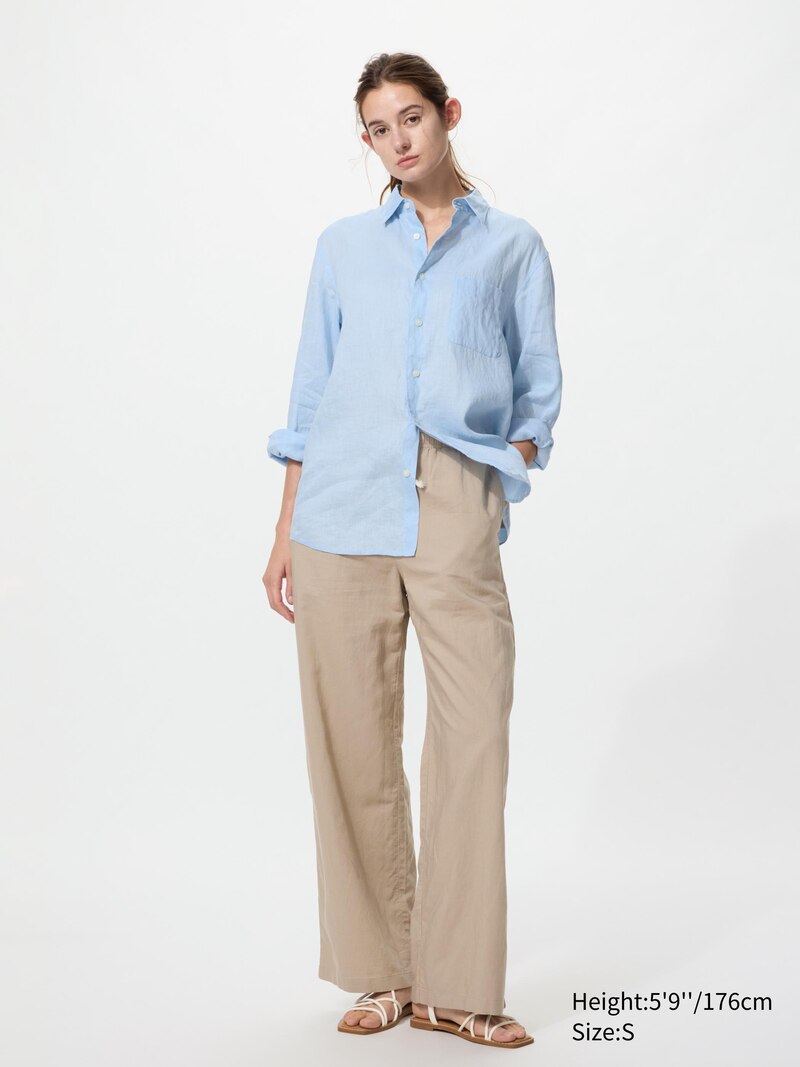 Льняные брюки свободного кроя (длинные)