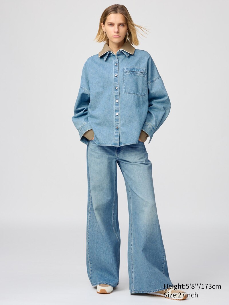 Джинсы с широкими штанинами на низкой посадке