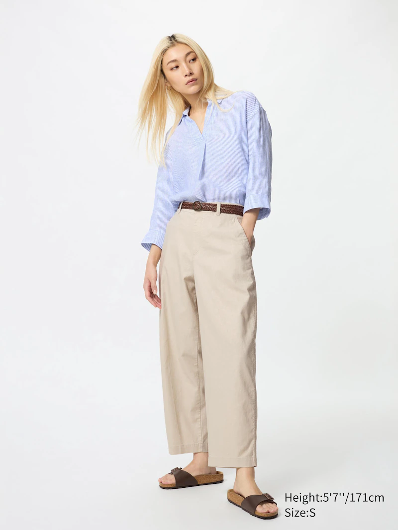 Льняные хлопковые зауженные брюки