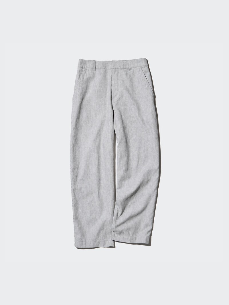 Льняно-хлопковые зауженные брюки (в полоску)