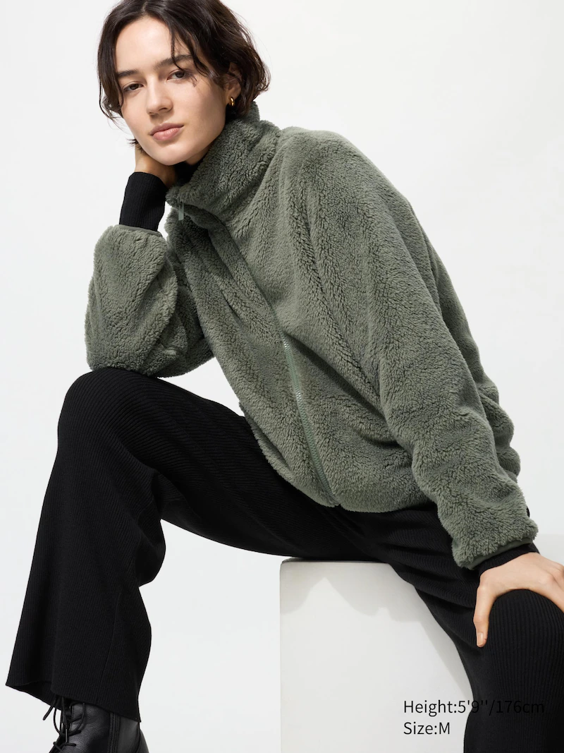 Теплый флисовый кардиган на молнии из пушистой пряжи