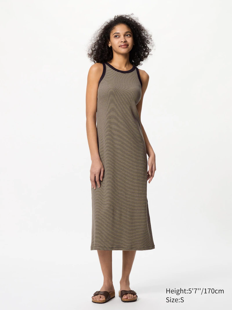 Платье-бра с ребристым узором (без рукавов, полоска)