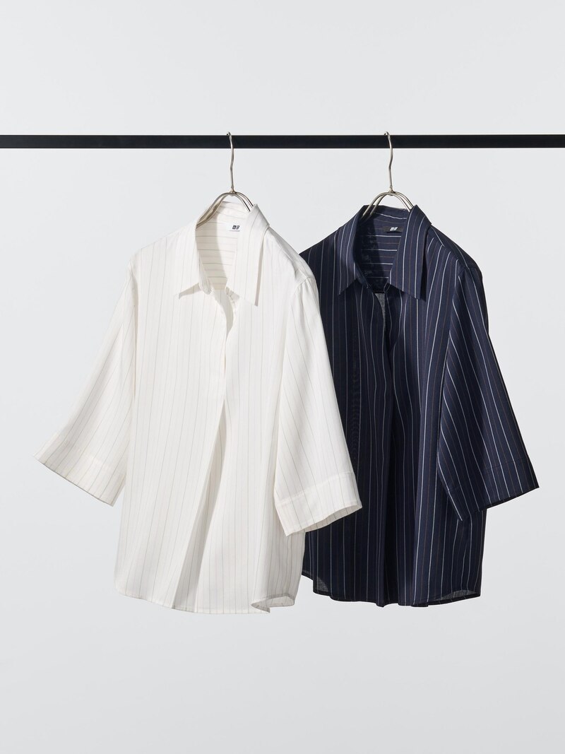 Блуза с отложным воротником и 3/4 рукавом (в полоску) из района