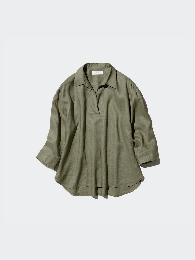 Рубашка с воротником стойка из 100% премиального льна (3/4 рукав)