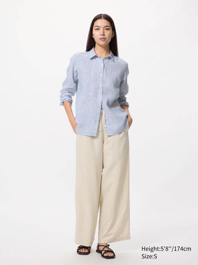 Рубашка из 100% премиального льна (в полоску, розовая)