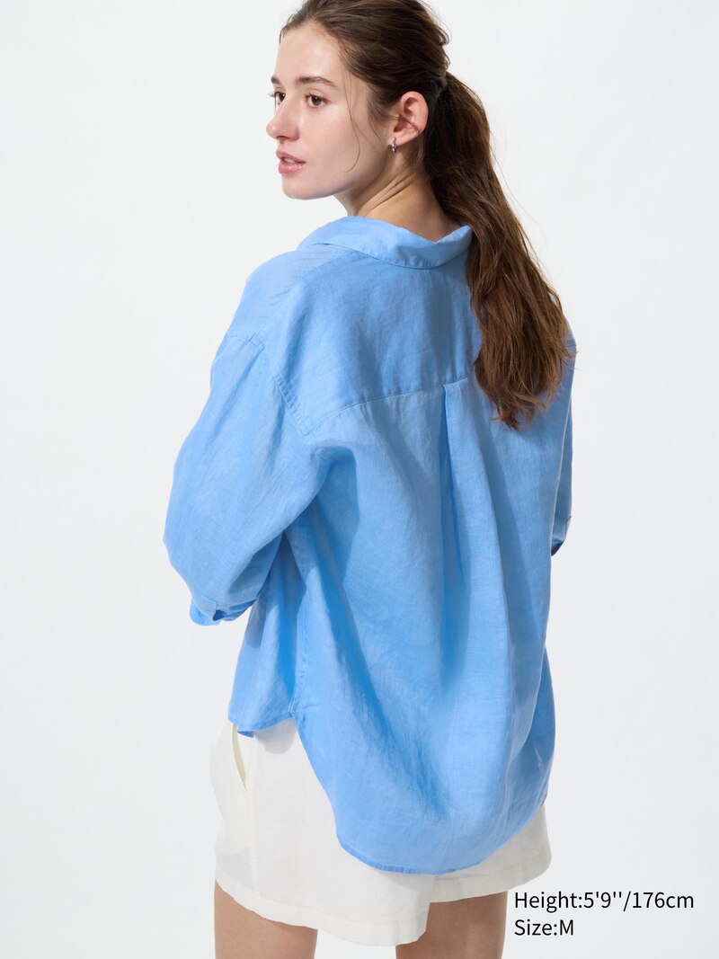 Рубашка с круглым воротником из премиального льна (3/4 рукав)