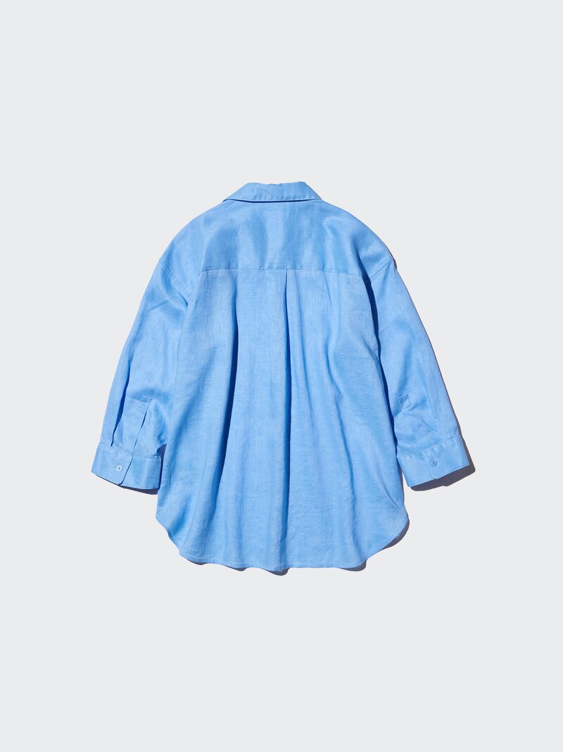 Рубашка с круглым воротником из премиального льна (3/4 рукав)