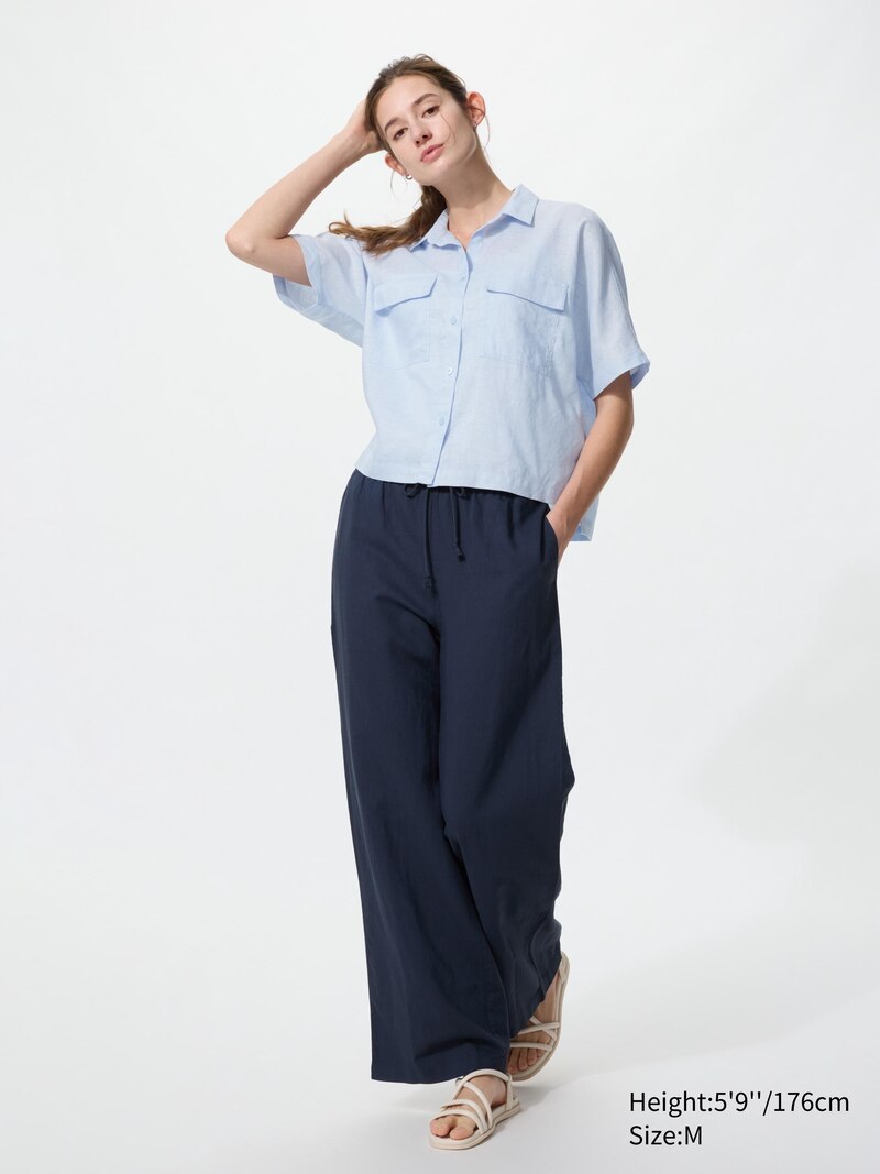 Рубашка с китайским воротником из 100% премиального льна (прямого кроя)