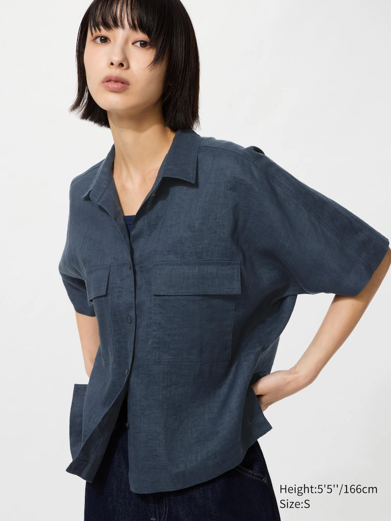 Рубашка с китайским воротником из 100% премиального льна (прямого кроя)