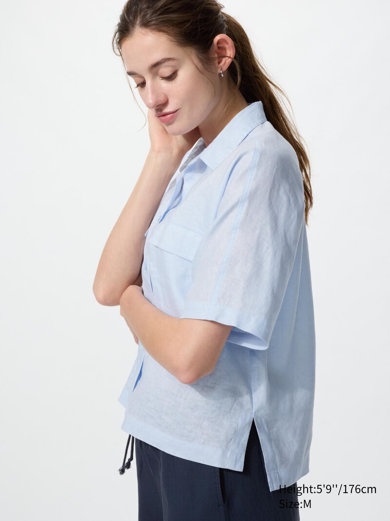 Рубашка с китайским воротником из 100% премиального льна (прямого кроя)