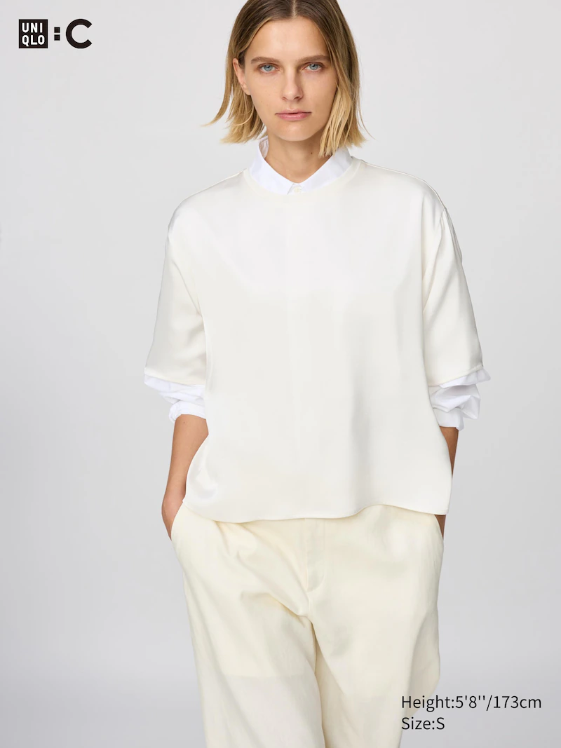 Сатиновая блуза оверсайз с коротким рукавом