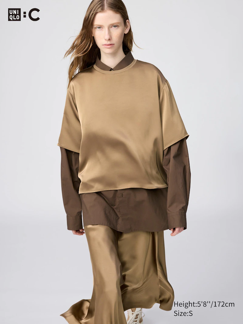 Сатиновая блуза оверсайз с коротким рукавом