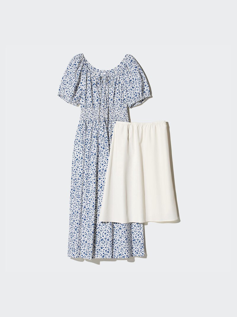 Платье с объемными рукавами (короткие рукава, принт)