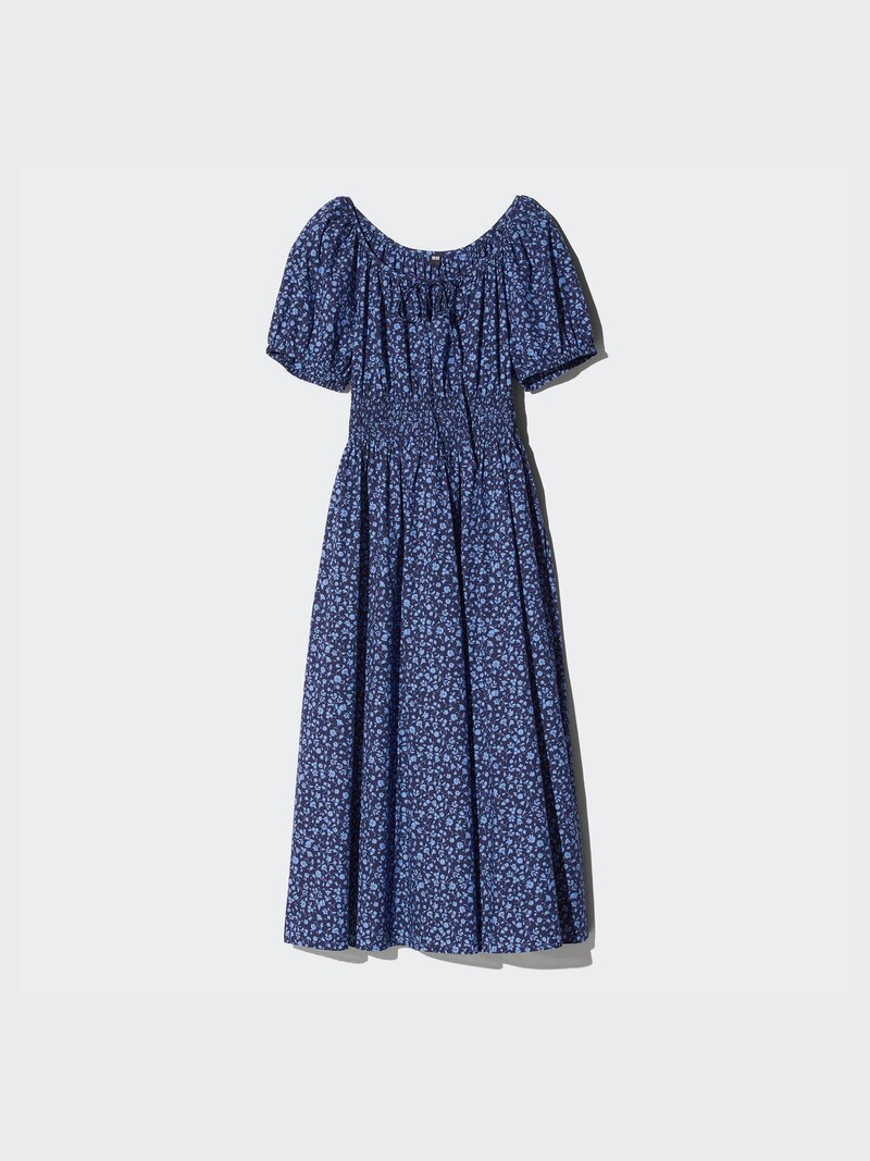 Платье с объемными рукавами (короткие рукава, принт)