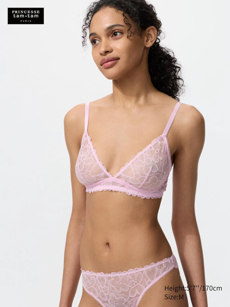 Цветочный беспроводной бюстгальтер с плоским кружевом