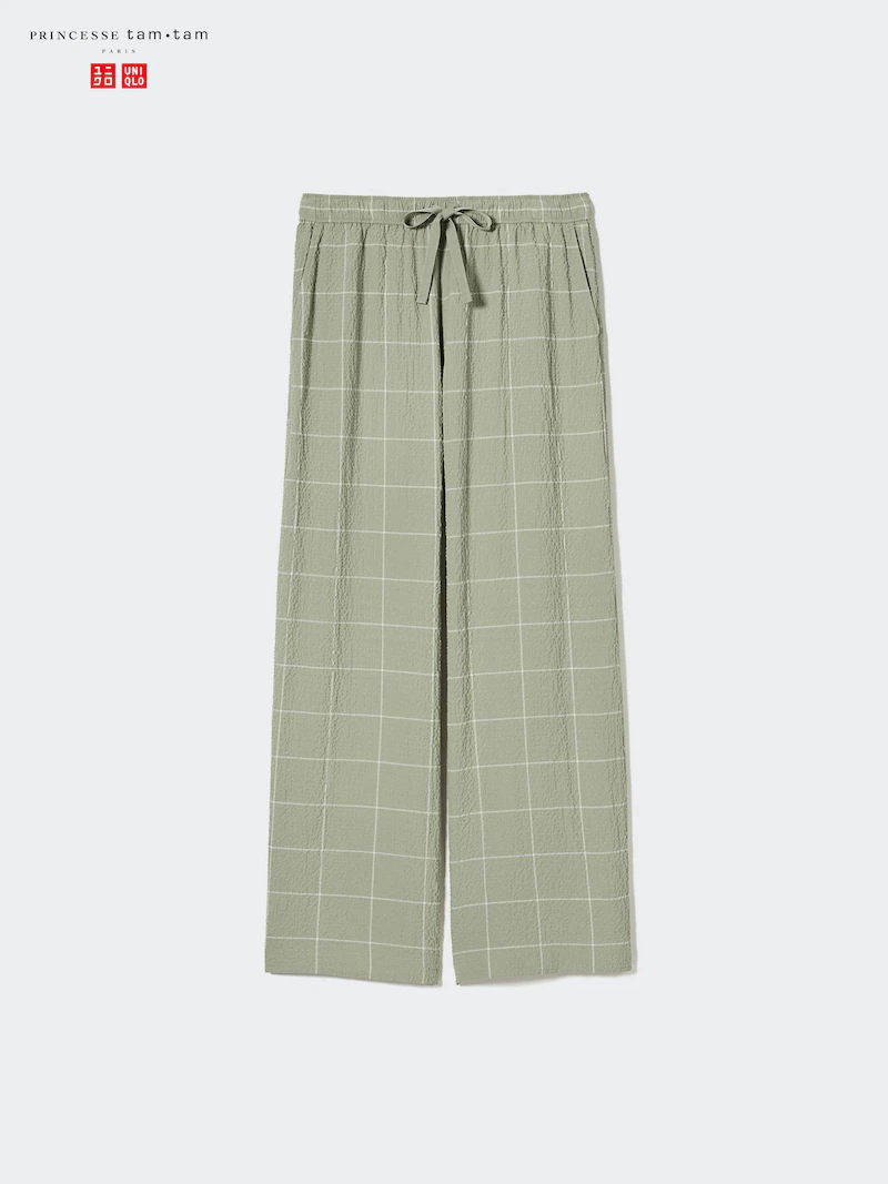 Брюки в клетку с рельефным узором seersucker