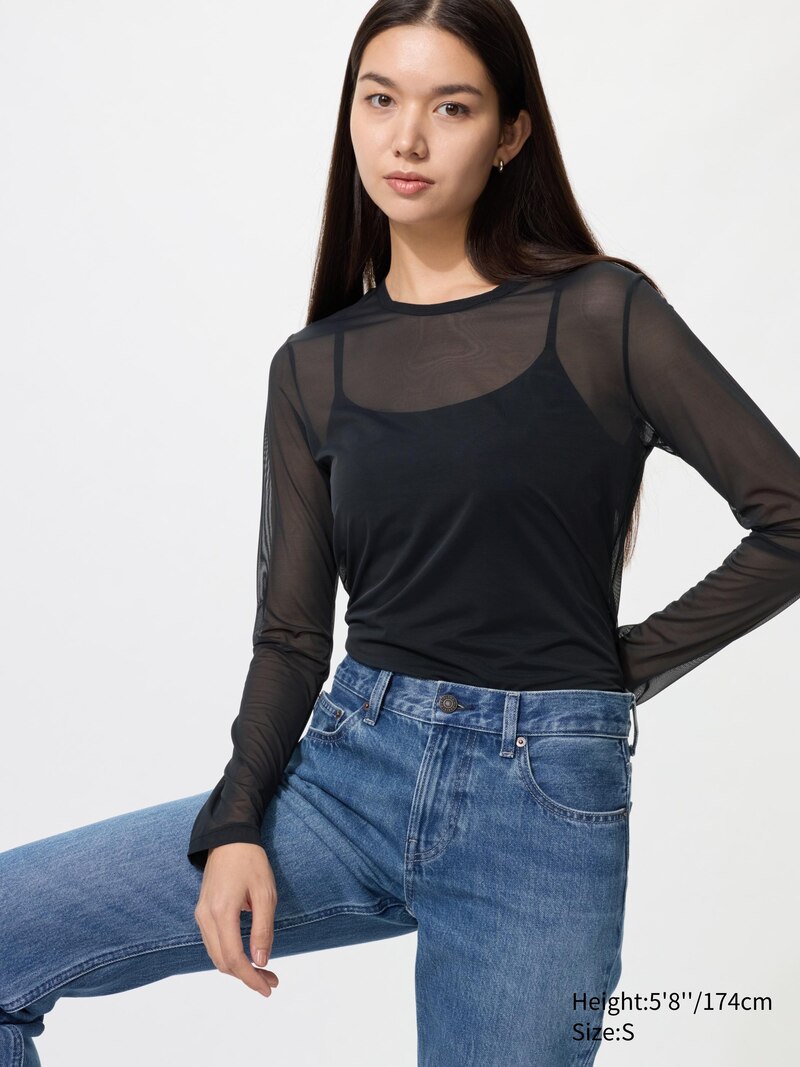 Прозрачная футболка с круглым вырезом (длинный рукав)