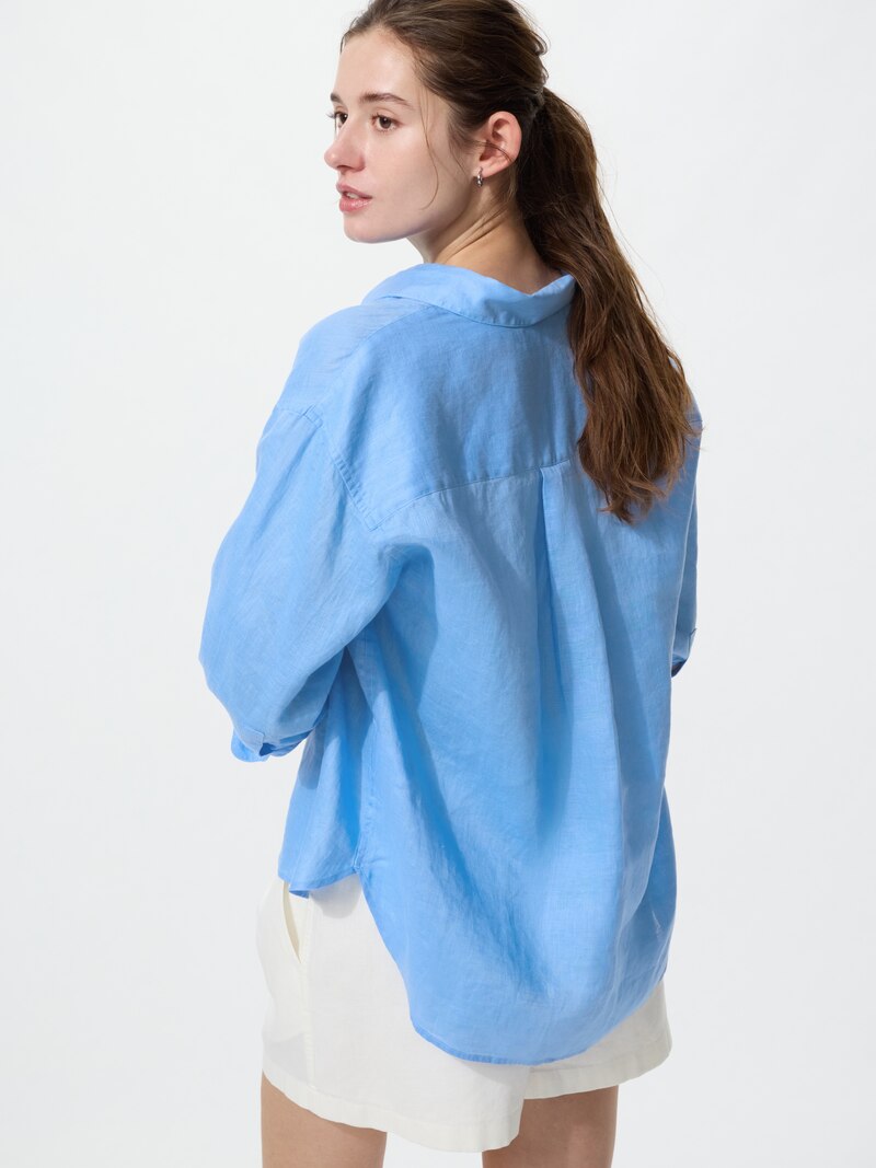 Рубашка с воротником-стойкой из 100% премиального льна (3/4 рукав)