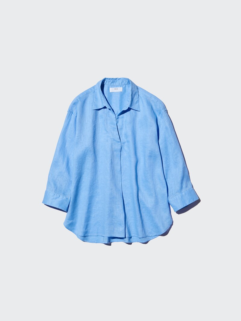 Рубашка с воротником-стойкой из 100% премиального льна (3/4 рукав)